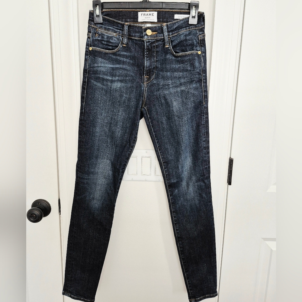 Frame Le High Harvard Dark Wash Skinny Jeans 70s Denim Gift Retro School Travel - Picture 11 of 15